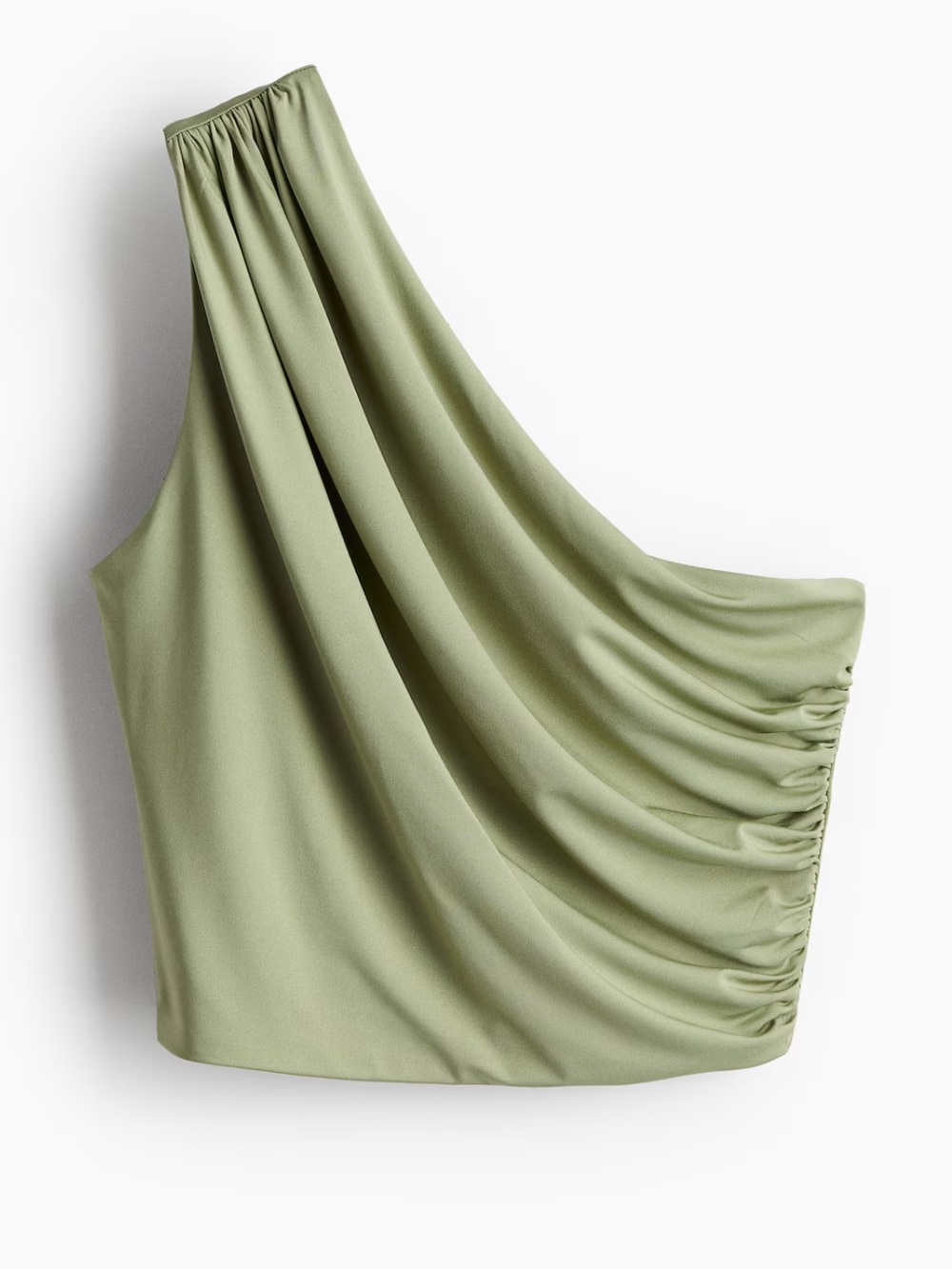 H&M Cropped One-Shoulder Crop Top in Sage Green